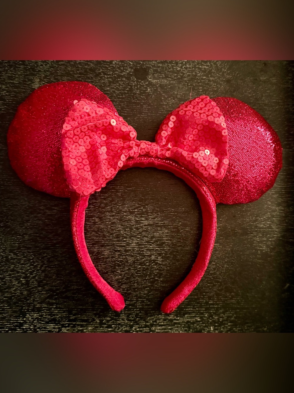 Disney Magenta Monochrome Sequin Minnie Mouse Ears Headband with Bow